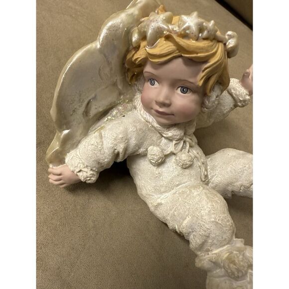 Vintage 5" Vintage Snow Angel.Hand Painted Ceramic Angel Cherub Glitter Figurine - Picture 6 of 12